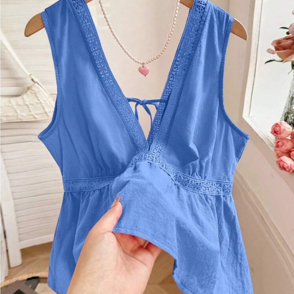 Blue Sleeveless Lace Top